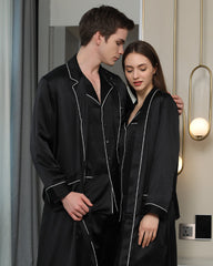 Long Silk Robes And Pajamas For Couple Black