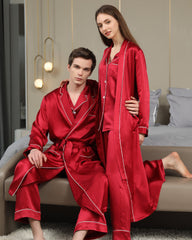 Long Silk Robes And Pajamas For Couple Burgundy