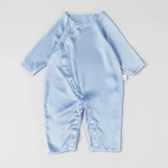 Long Sleeve Button Down Baby Silk Onesies Blue