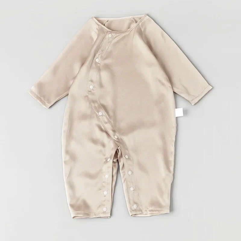 Long Sleeve Button Down Baby Silk Onesies Champagne