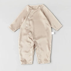 Long Sleeve Button Down Baby Silk Onesies Champagne