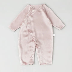 Long Sleeve Button Down Baby Silk Onesies Pink