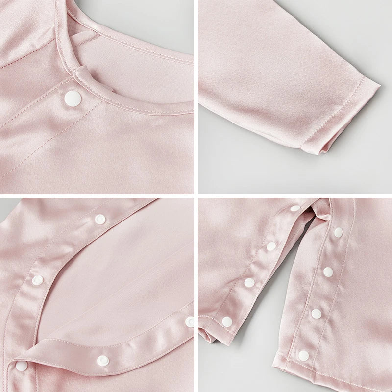 Long Sleeve Button Down Baby Silk Onesies Pink