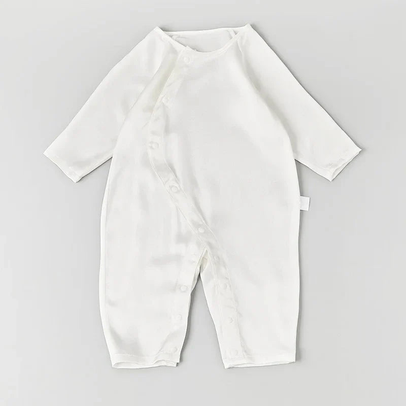 Long Sleeve Button Down Baby Silk Onesies White