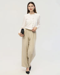 Long Sleeve Silk Blouse with Ruffle Trim