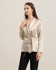 Long-Sleeved Silk Shirt With Belt Champagne