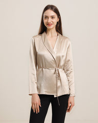 Long-Sleeved Silk Shirt With Belt Champagne