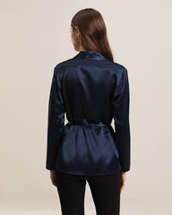 Long-Sleeved Silk Shirt With Belt Navy