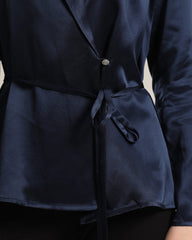 Long-Sleeved Silk Shirt With Belt Navy