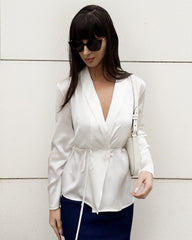 Long-Sleeved Silk Shirt With Belt White