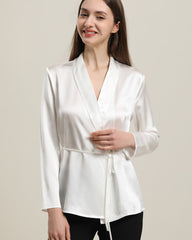 Long-Sleeved Silk Shirt With Belt White