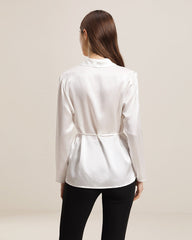 Long-Sleeved Silk Shirt With Belt White