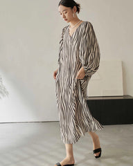 Loose Zebra Printed Silk Dress
