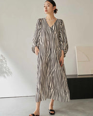 Loose Zebra Printed Silk Dress