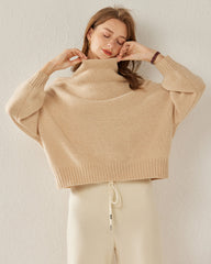 Luxe Oversized Cashmere Turtleneck Sweater Beige