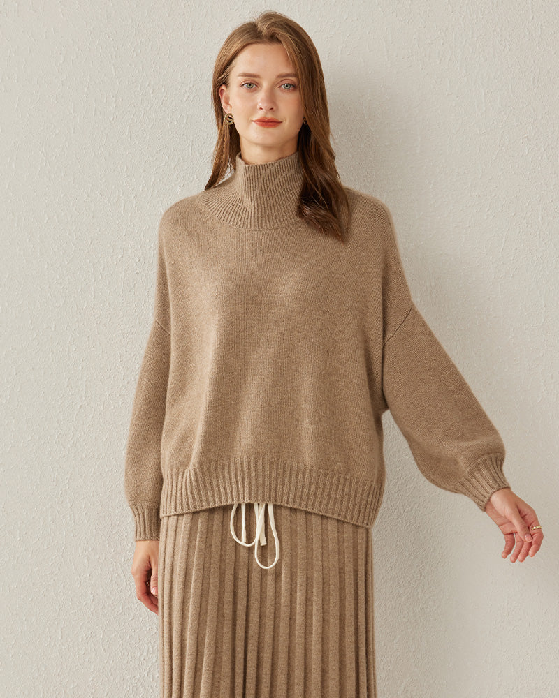 Luxe Oversized Cashmere Turtleneck Sweater Brown