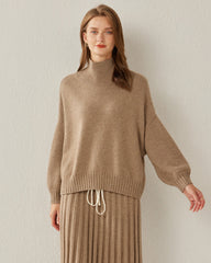 Luxe Oversized Cashmere Turtleneck Sweater Brown
