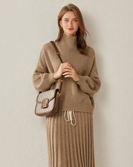 Luxe Oversized Cashmere Turtleneck Sweater Brown