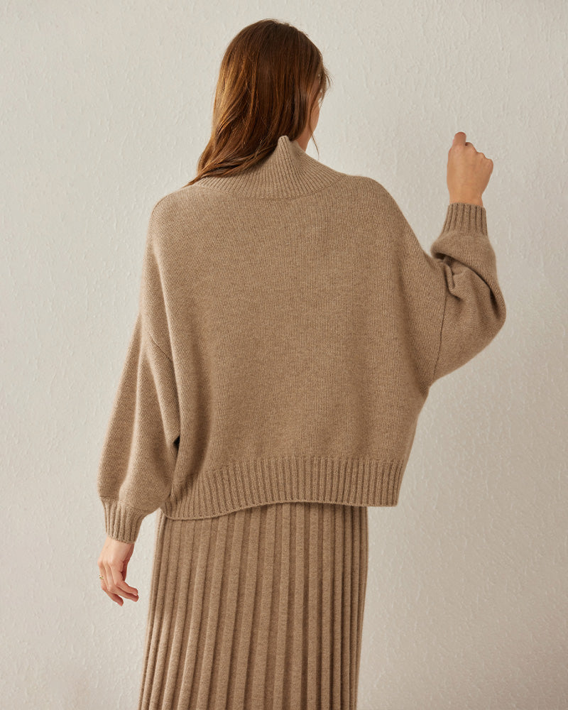 Luxe Oversized Cashmere Turtleneck Sweater Brown