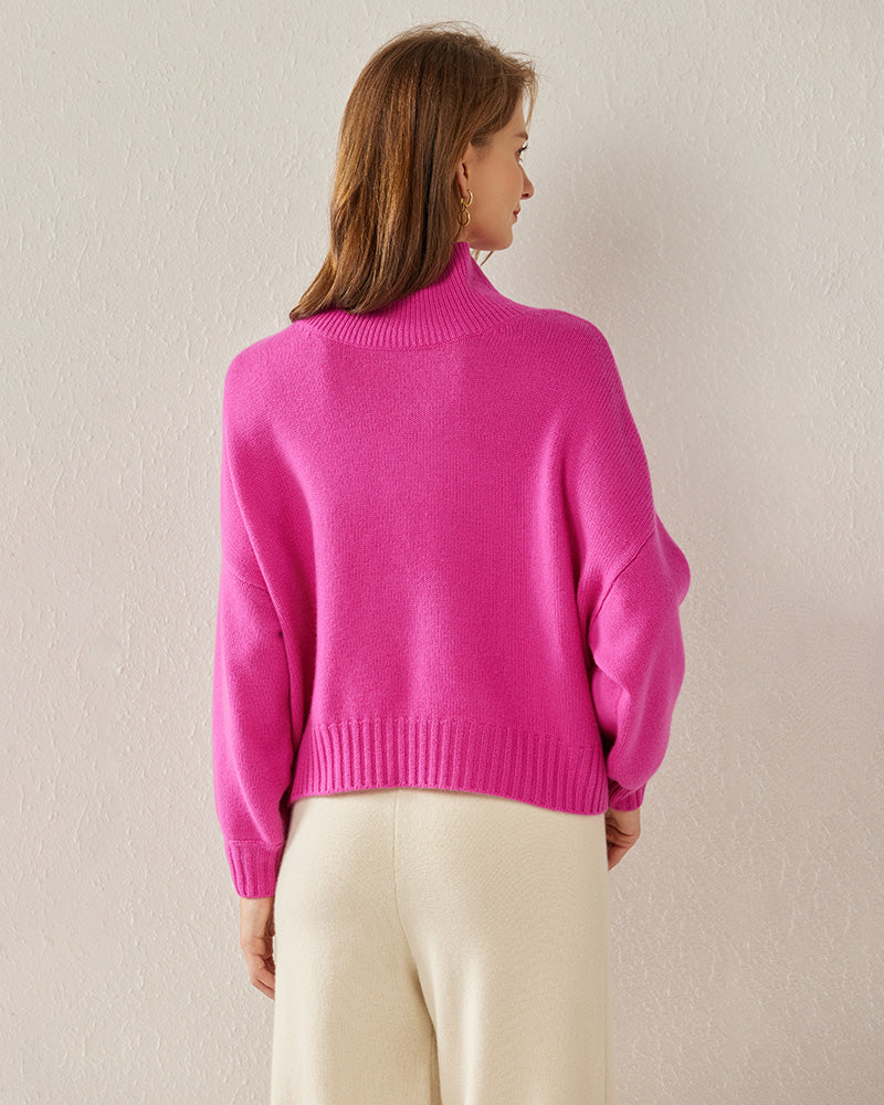 Luxe Oversized Cashmere Turtleneck Sweater Pink