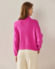 Luxe Oversized Cashmere Turtleneck Sweater Pink