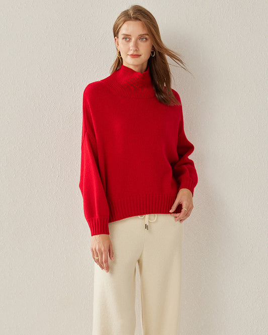 Luxe Oversized Cashmere Turtleneck Sweater Red