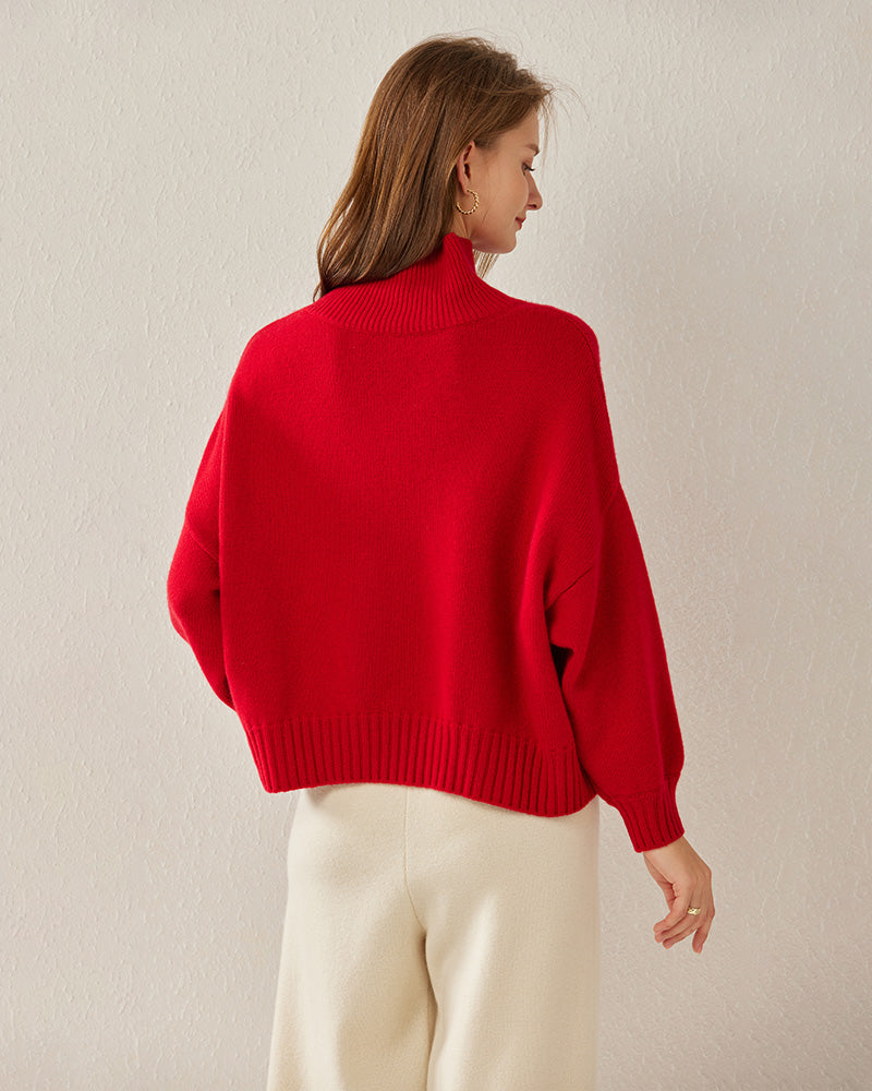 Luxe Oversized Cashmere Turtleneck Sweater Red