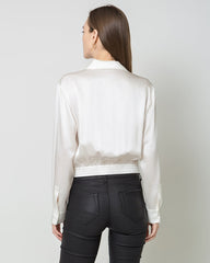 Luxury Irregular Hem Pleated Silk Blouse White
