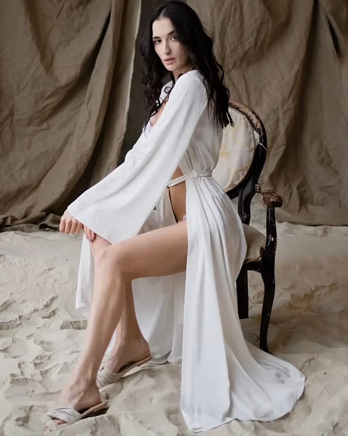 Luxury Long Silk Robe For Women White