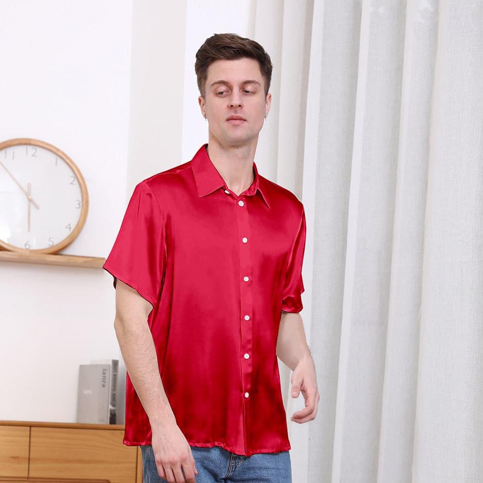 Men's Basic Silk Short T-Shirt Burgundy