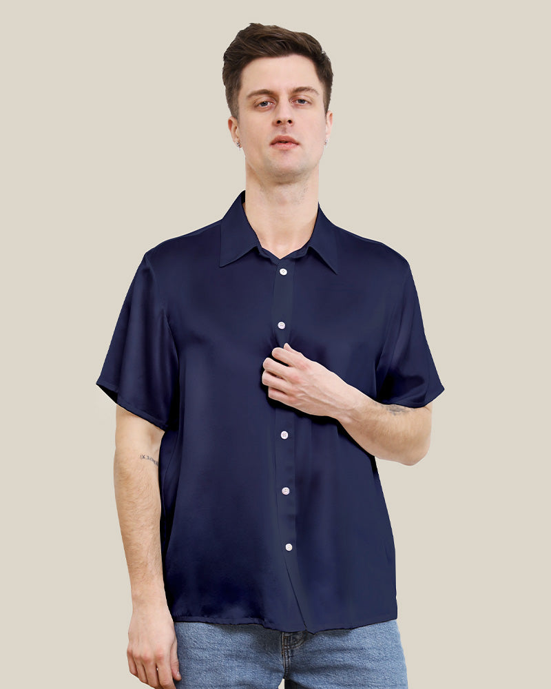 Men's Basic Silk Short T-Shirt Navy