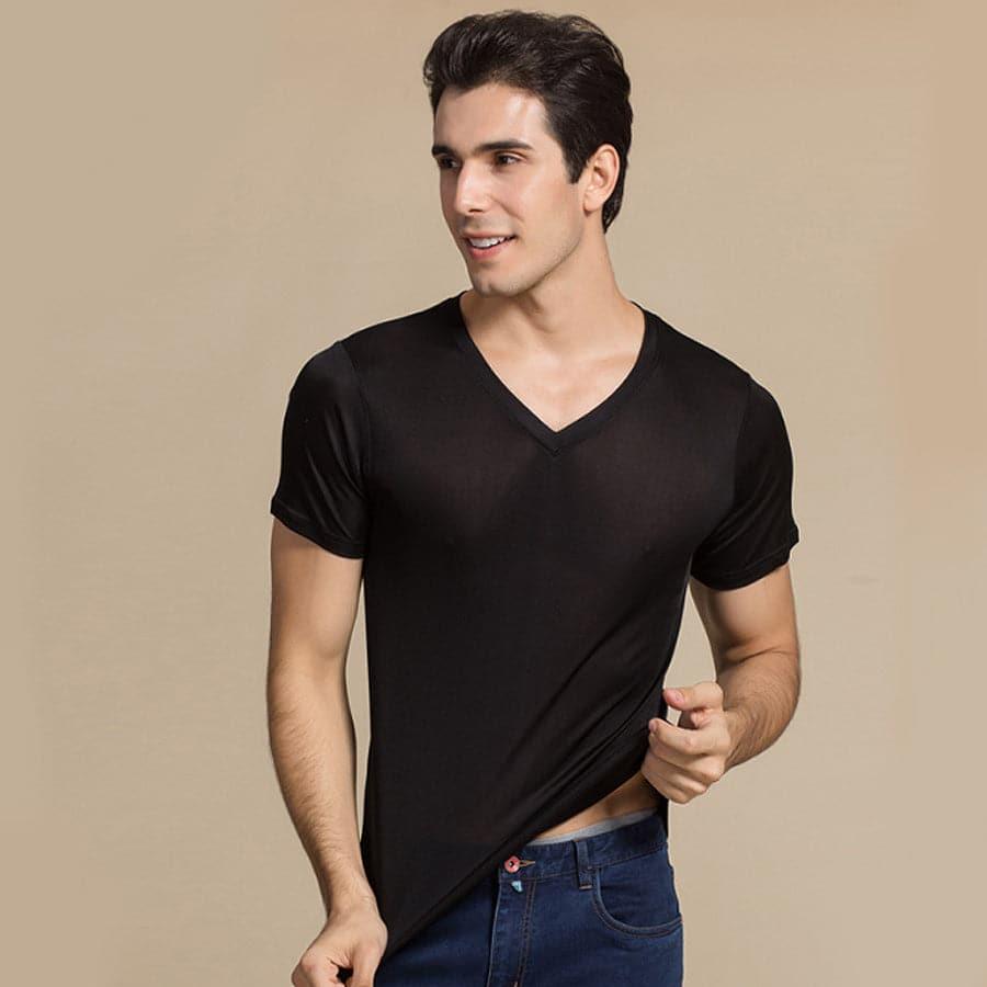 Men's Basic Style Silk Knitted T-Shirt Black
