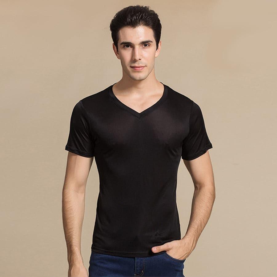 Men's Basic Style Silk Knitted T-Shirt Black