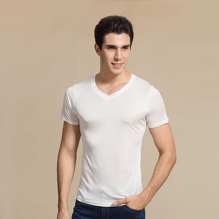 Men's Basic Style Silk Knitted T-Shirt White