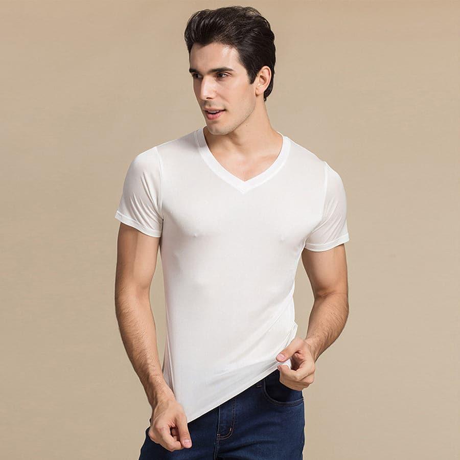 Men's Basic Style Silk Knitted T-Shirt White