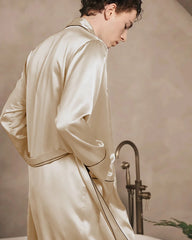 Men's Long Washable Silk Robe