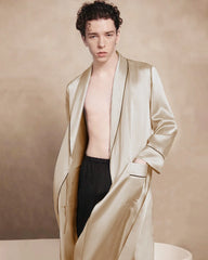 Men's Long Washable Silk Robe