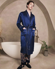 Men's Long Washable Silk Robe