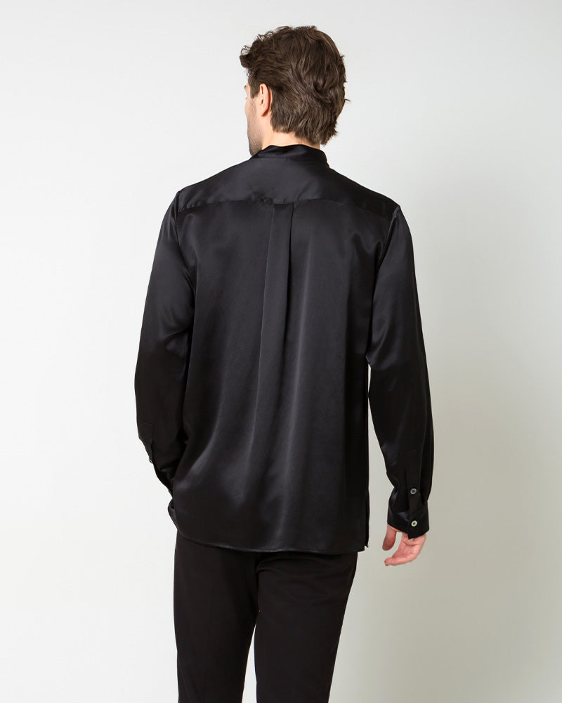 Men Silk Casual Long Sleeve Shirt Black