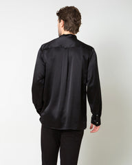 Men Silk Casual Long Sleeve Shirt Black