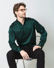 Men Silk Casual Long Sleeve Shirt Green