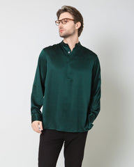 Men Silk Casual Long Sleeve Shirt Green
