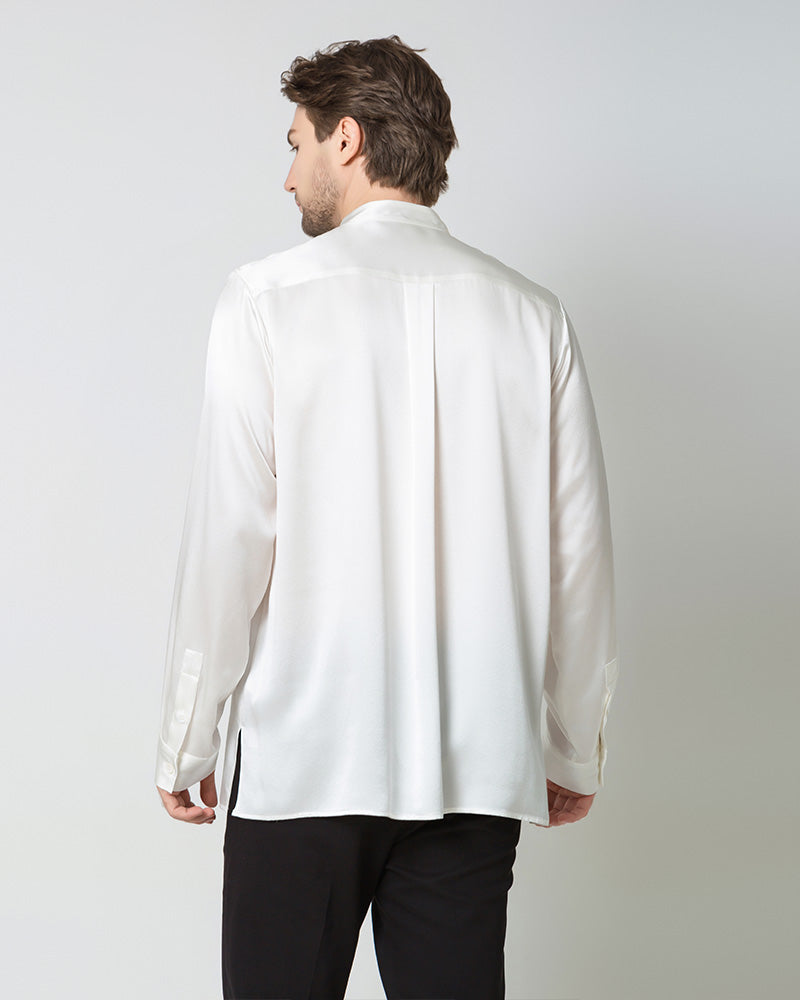 Men Silk Casual Long Sleeve Shirt White