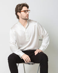 Men Silk Casual Long Sleeve Shirt White