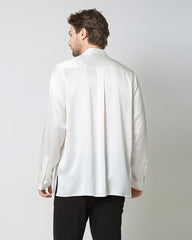 Men Silk Casual Long Sleeve Shirt White