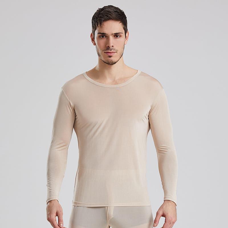 Men's 100% Silk Lightweight Thermal Underwear Set Beige