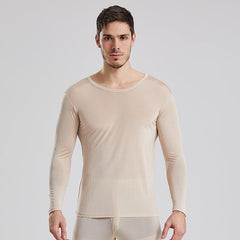 Men's 100% Silk Lightweight Thermal Underwear Set Beige