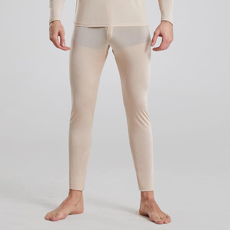 Men's 100% Silk Lightweight Thermal Underwear Set Beige