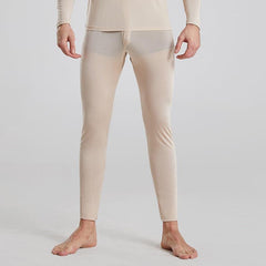 Men's 100% Silk Lightweight Thermal Underwear Set Beige