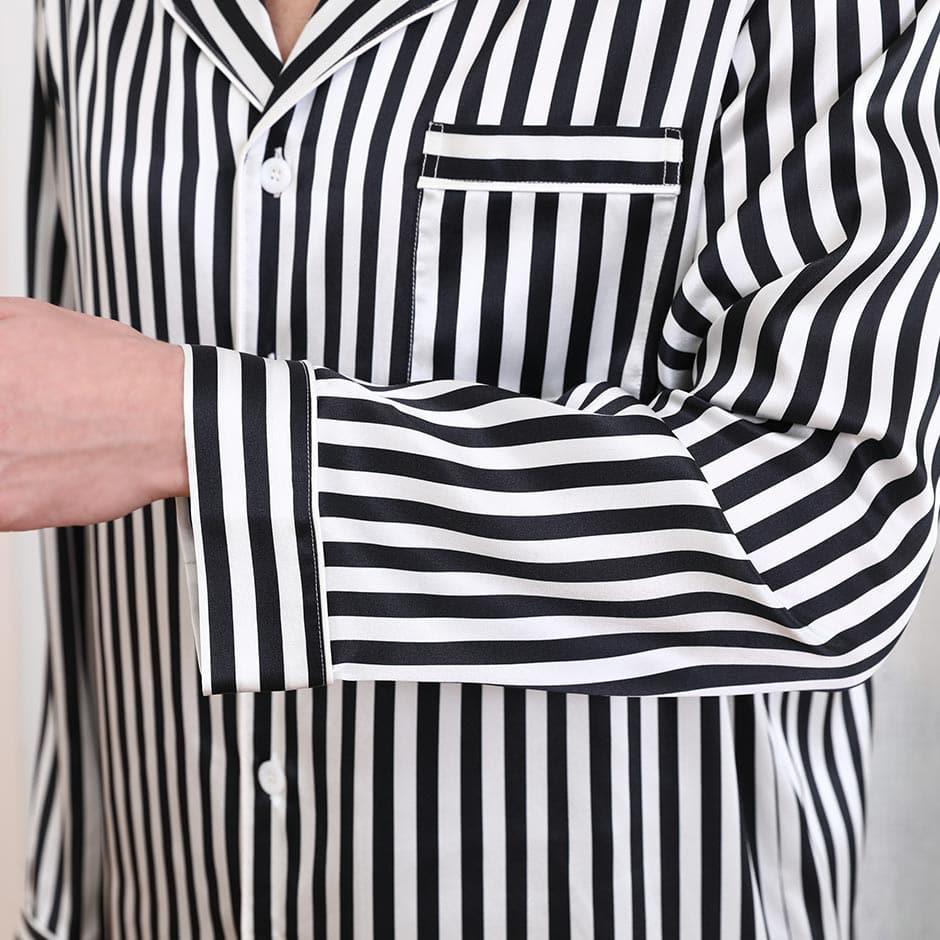 Men Silk Pajamas Set White Stripe Style